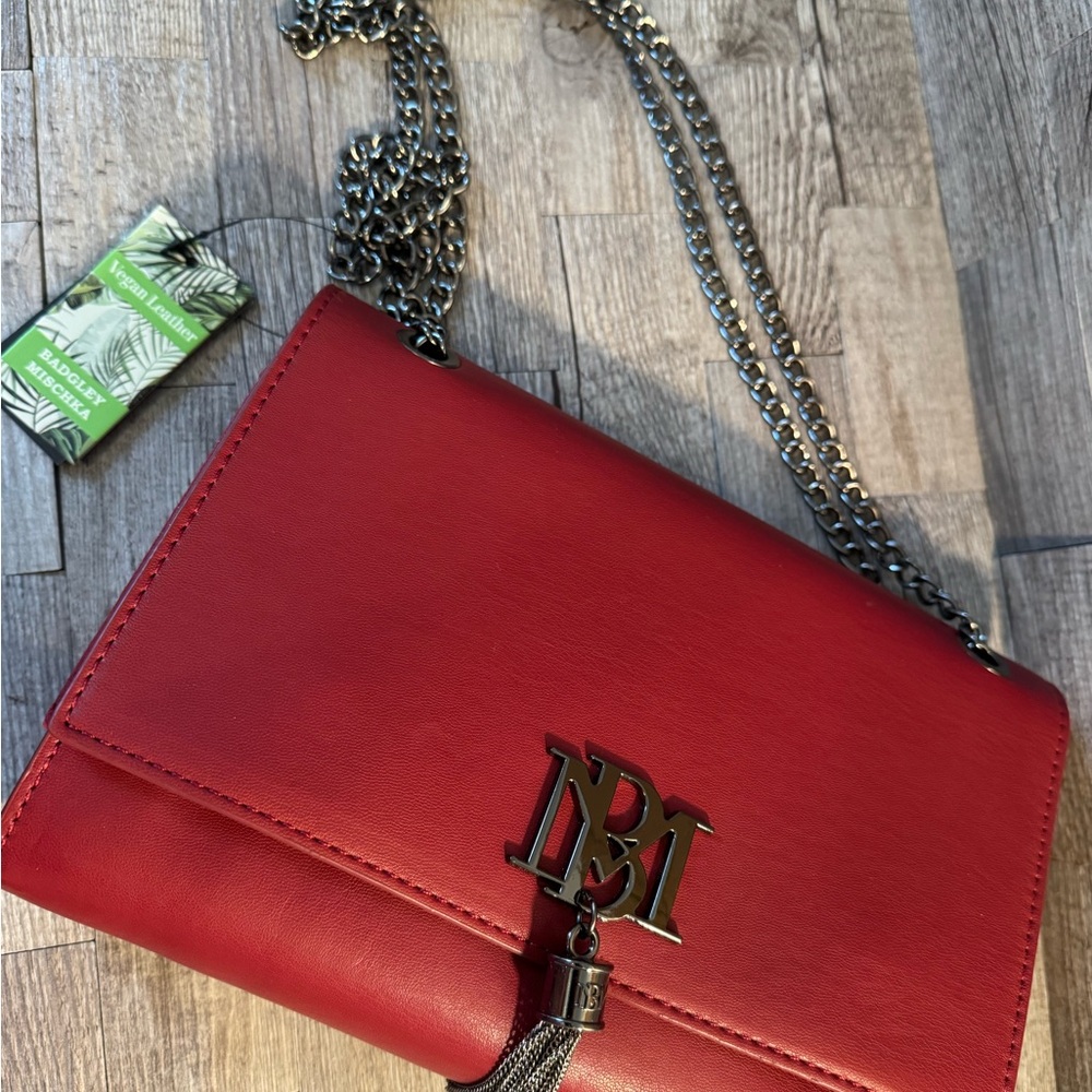 Badgley Mischka Red Crossbody Bag with Chain - Picture 3 of 10